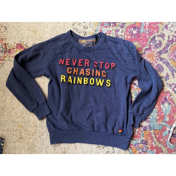 Aviator Nation Sweaters - Aviator Nation "Never Stop Chasing Rainbows" Navy Blue Crewneck Sweatshirt